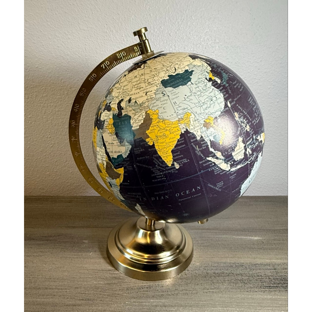 Vintage decorative world globe blue ocean design metal stand meridian - Picture 3 of 6